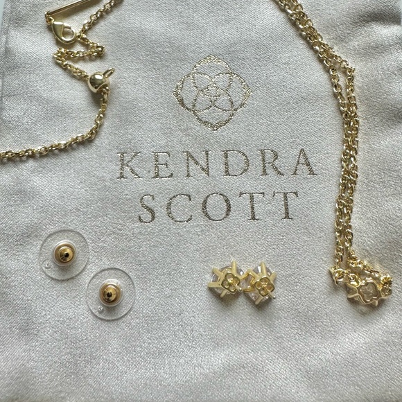 Kendra Scott Cailin Gold Adjustable Pendant Necklace and Earrings Set Crystal CZ - Picture 2 of 7